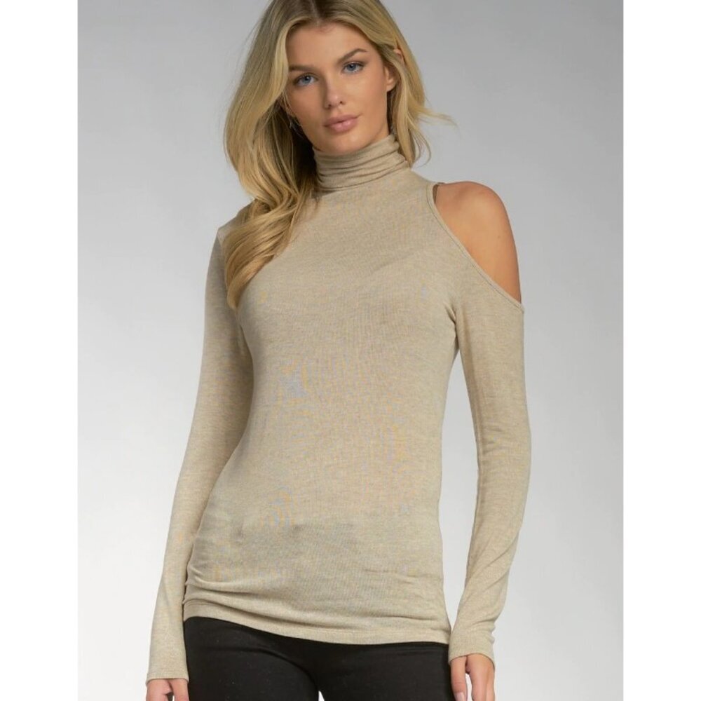 NWT Elan Stone Mock Neck Cut Out Shoulder Top Size L